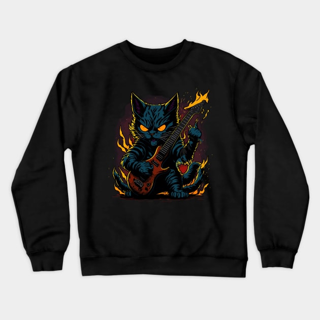 Heavy metal Cat, Hard Rock, Kitten Crewneck Sweatshirt by Stoiceveryday